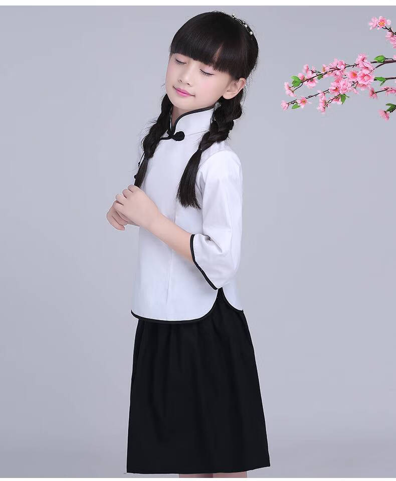 儿童民国学生装中国风复古小学生朗诵合唱演出服装女童五四青年装 藏