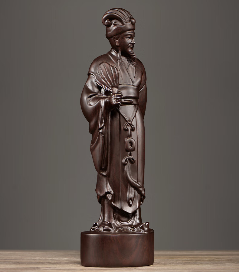 曹堂黑檀木雕诸葛亮摆件实木雕刻三国人物孔明工艺品家居装饰礼品