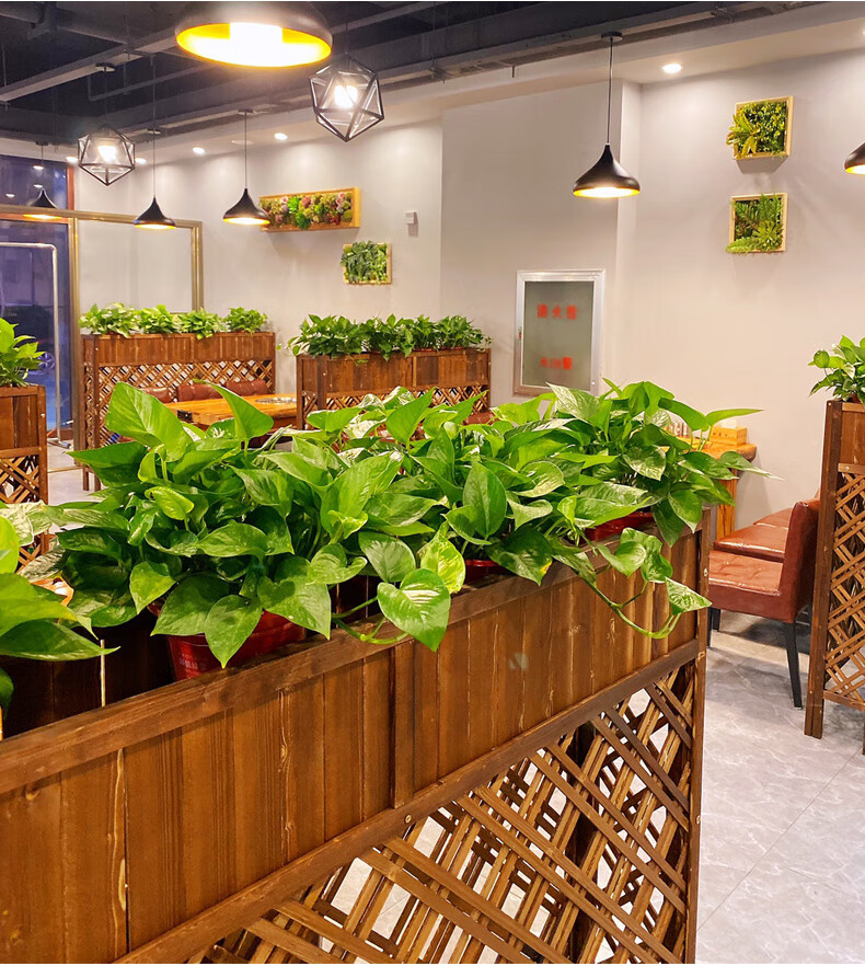 古之南防腐木栅栏网格花槽花盆架隔断花架碳化木质花槽餐厅饭店装饰长