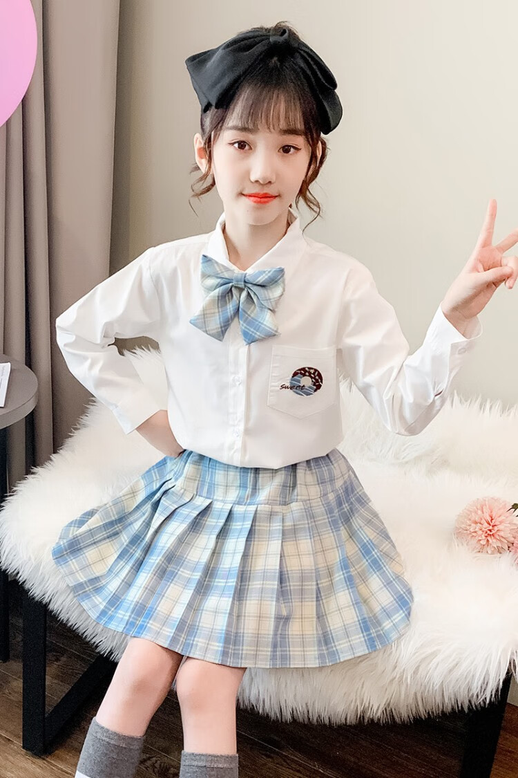南极人品牌童装 儿童jk套装裙 女童衬衫短裙两件套裙公主校服儿童