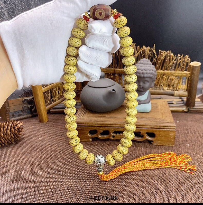 海南星月菩提子手串36颗佛头手持原生态鸡油黄大珠子大尺寸高抛盘玩
