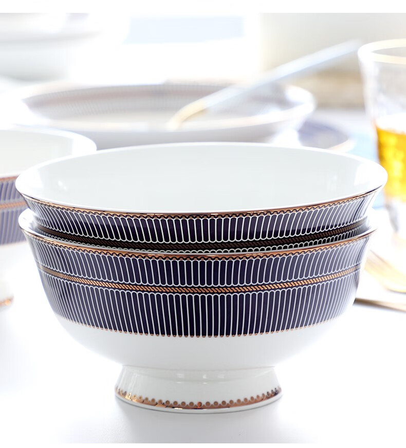 【轻奢高端】时尚轻奢碗家用吃饭米饭碗圆形6寸面碗8寸汤碗骨 瓷陶瓷