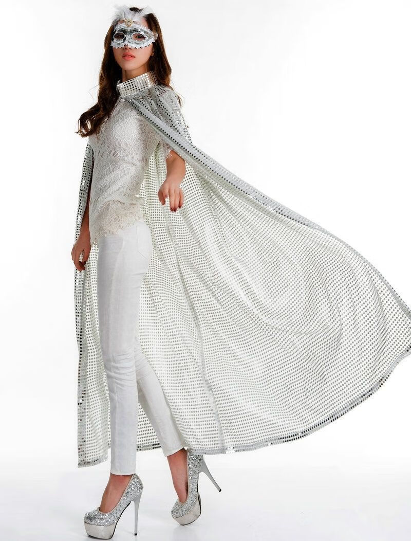 恋依小铺新品面纱女古代选美颁奖披风斗篷演出活动舞台袍子亮片披肩花