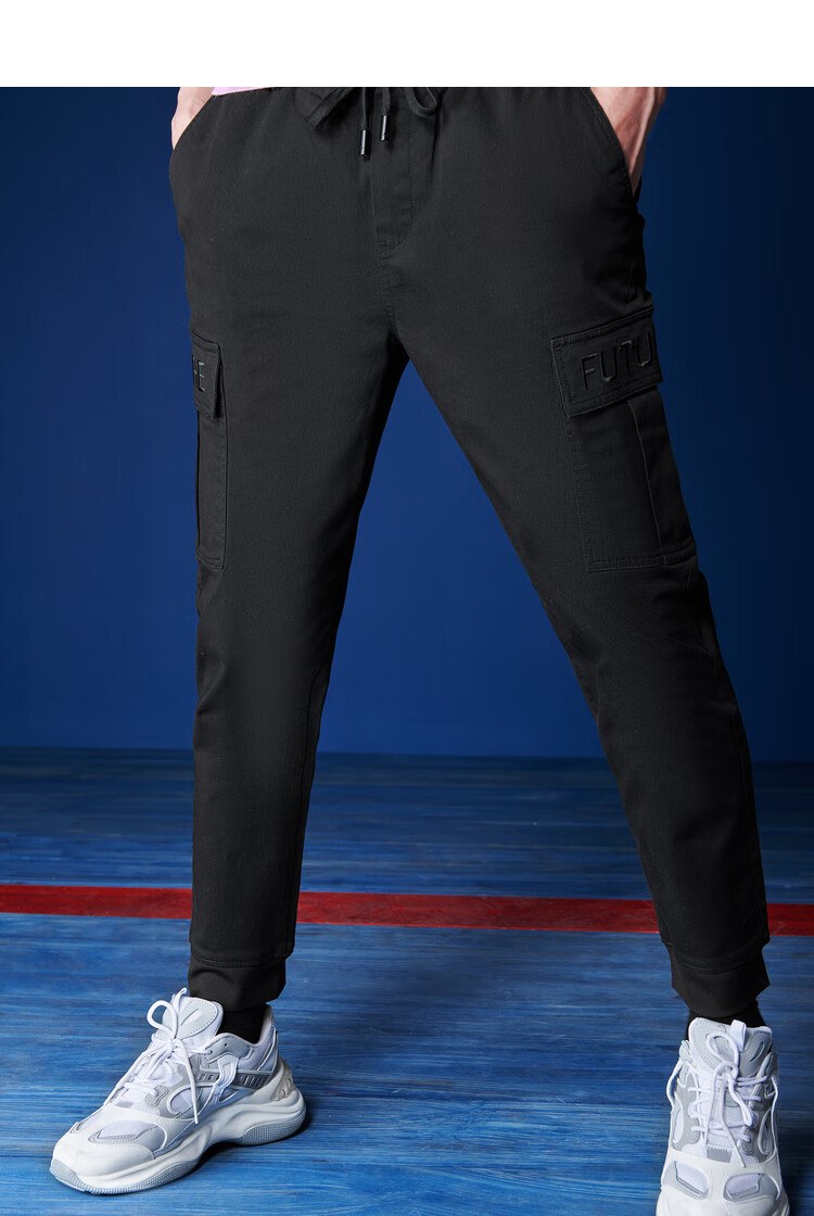 hla海澜之家休闲裤男经典款净色宽松束脚口工装裤hkcad3r351a 黑色bp