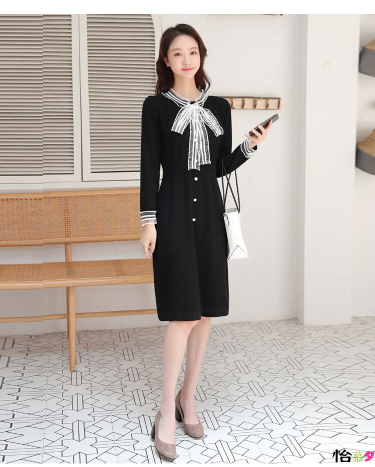 个子温柔系穿搭衣服秋天女士软奶毛线裙子女人长袖宽松显瘦针织连衣裙