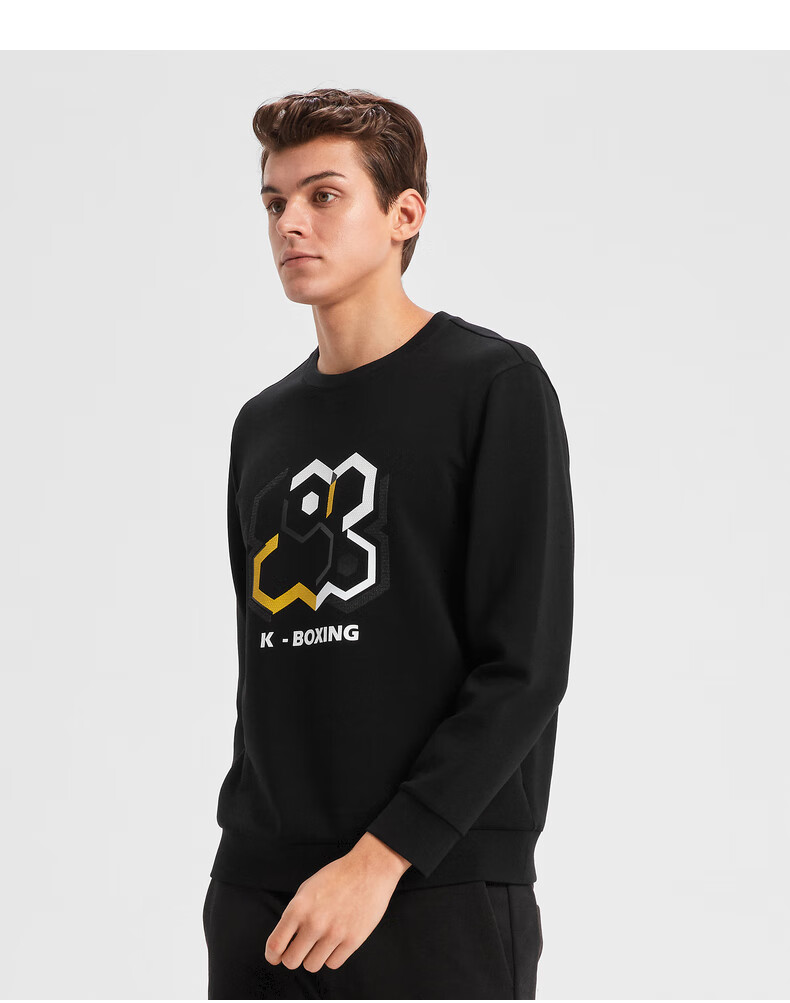 劲霸男装时尚几何印花套头卫衣男圆领长袖上衣vtwd4318黑色170