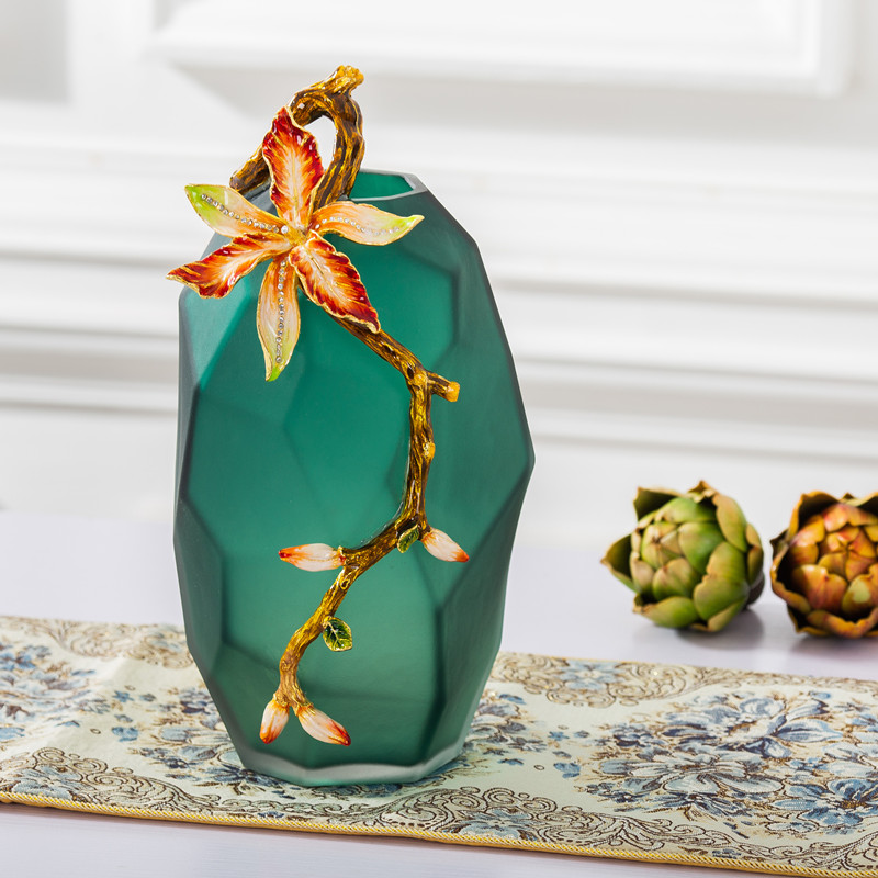 意策新款珐琅彩玻璃花瓶客厅摆件手工创意轻奢家居装饰柜艺术品乔迁
