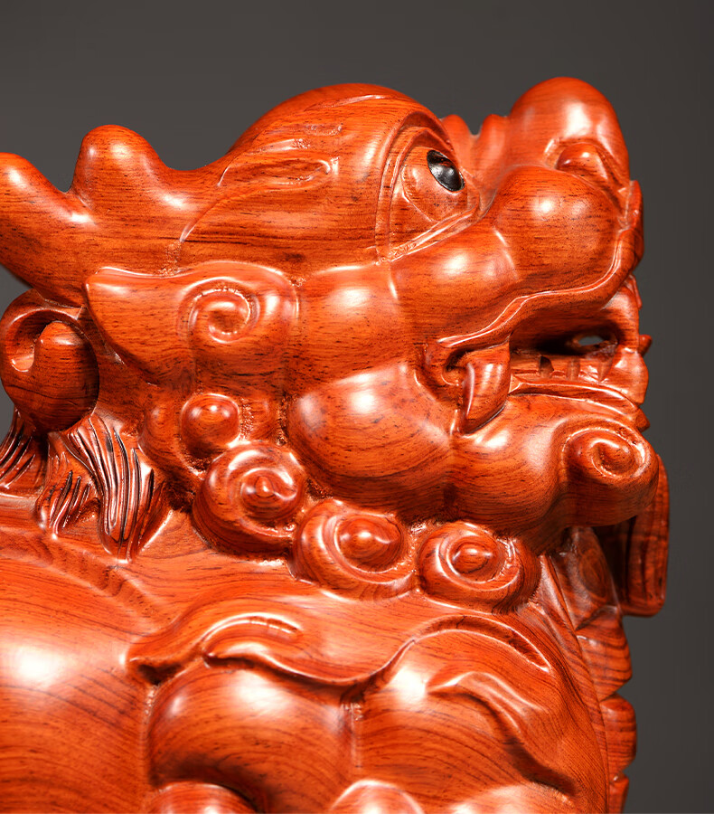 曹堂花梨木雕刻貔貅摆件一对实木客厅装饰红木皮丘皮休工艺品花梨貔貅