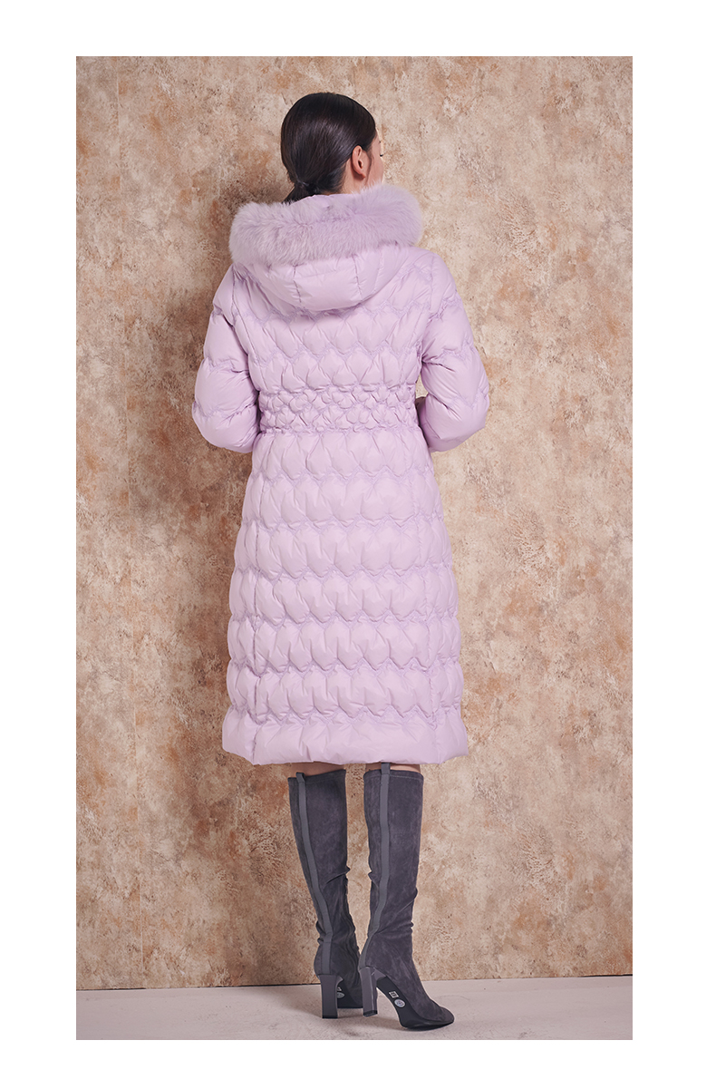 pinkmary粉红玛琍/粉红玛丽冬季羽绒服女中长款狐狸毛皮收腰连帽大衣