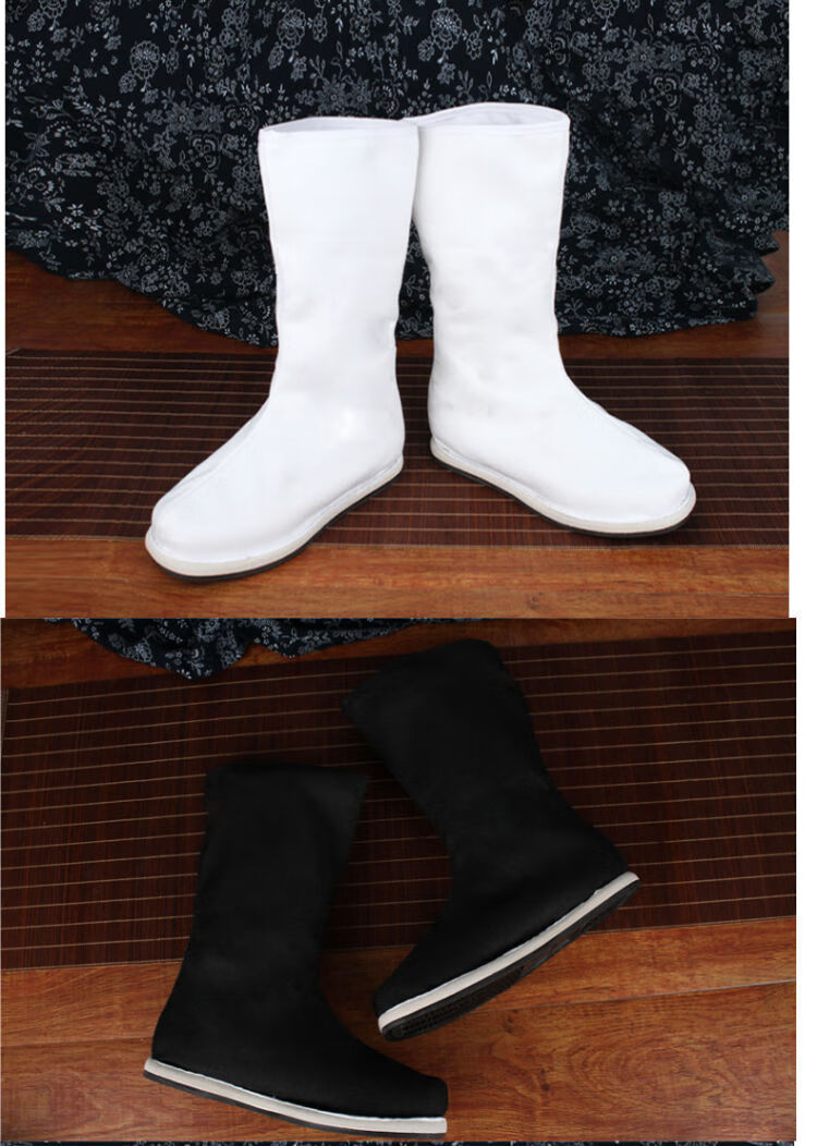 鞋男古风布靴增高夏古装靴子女古代鞋子汉服靴子儿童官靴皂靴 白色 28