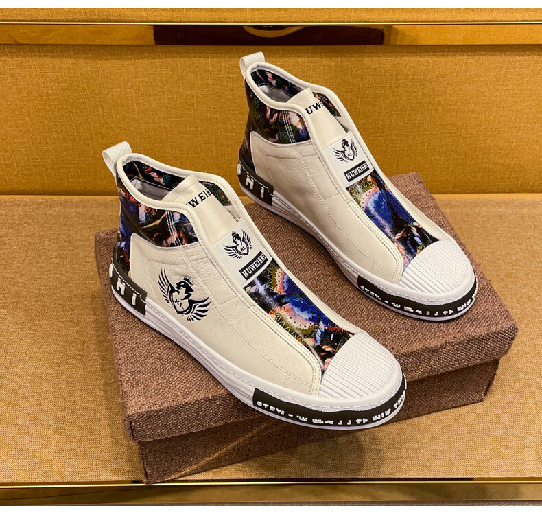 酷奇高帮鞋子男冬季保暖时尚欧洲站男鞋潮牌百搭一脚蹬轻便黑色板鞋