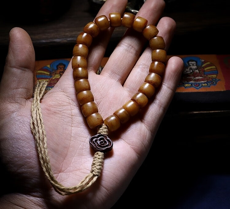 豪珠【老料】西藏天然牦牛骨佛珠手串 男骨文玩盘玩念珠手持 牛骨手链