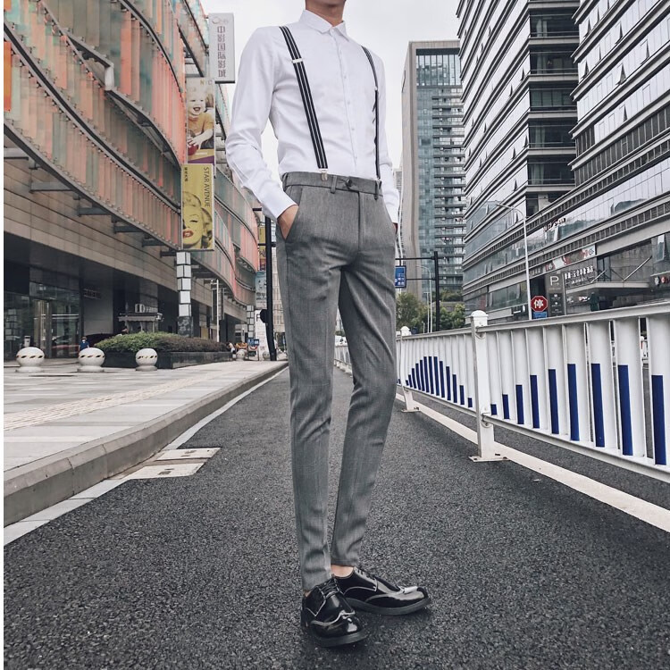 公子品牌专卖背带裤男修身休闲日系潮牌男装伴郎发型师裤子吊带西裤