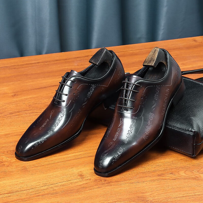 阿斯顿名爵英伦风小平头商务正装皮鞋男鞋 潮男系带通勤鞋 办公宴会