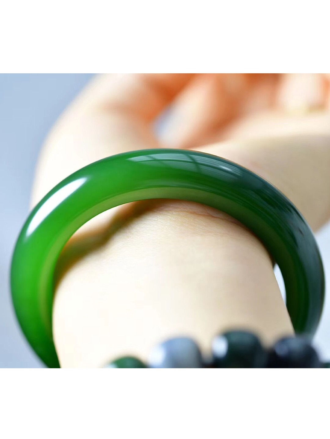 恋江南新疆和田玉碧玉正圈手镯青海料玉镯子俄料菠菜绿63cm