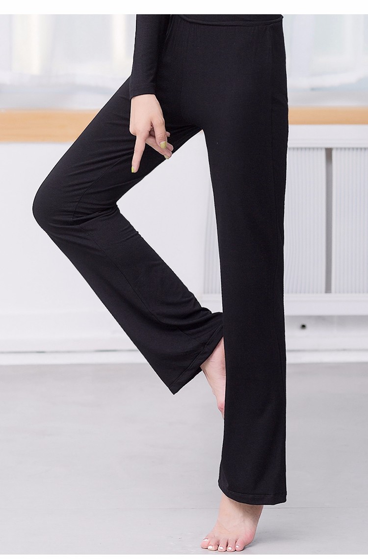 舞蹈裤女长裤练功服直筒微喇形体裤子训练健美操瑜伽黑色服装圆领黑色