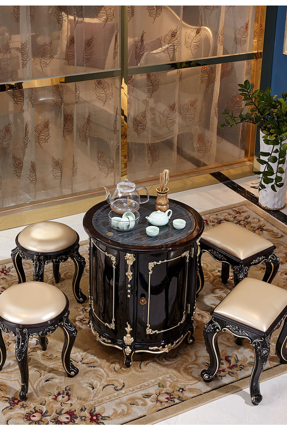 尚德森榞欧式茶台家用奢华型客厅实木茶桌椅组合商用办公高档实木小茶