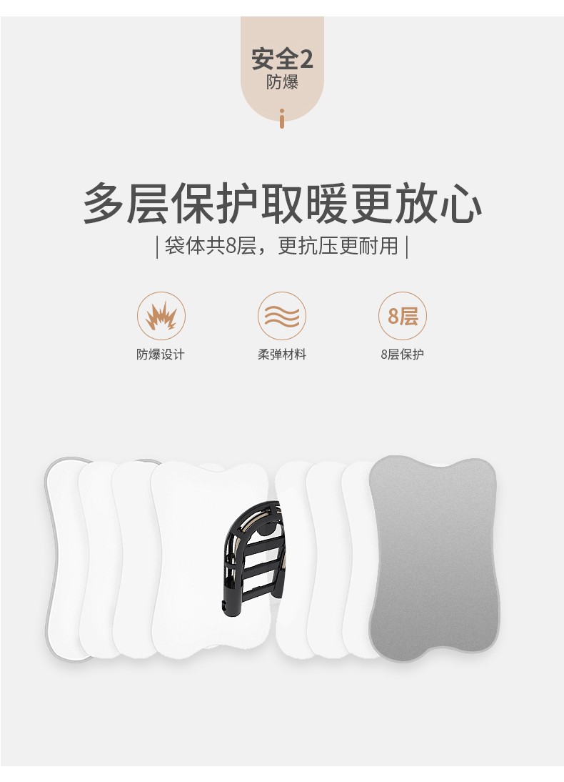 75912-臻邦 热水袋暖宝宝暖手宝充电 电暖宝暖水袋充电防爆水电分离取暖热水袋 双插手充电款-灰色-详情图