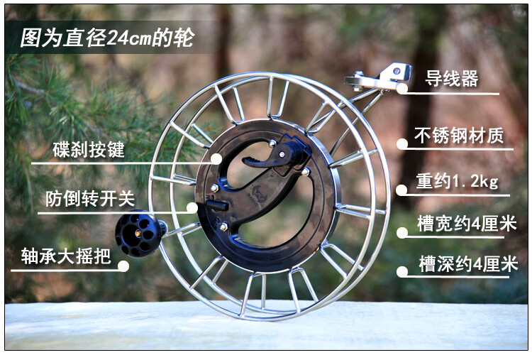 新款不锈钢风筝线轮带碟刹车带防倒转成人手握轮静音大轴承线轴钓鱼