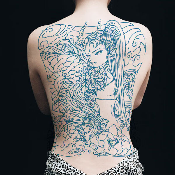 浪莎旗舰官方店满背龙女防水纹身贴持l久仿真刺青色割线图案男女满背