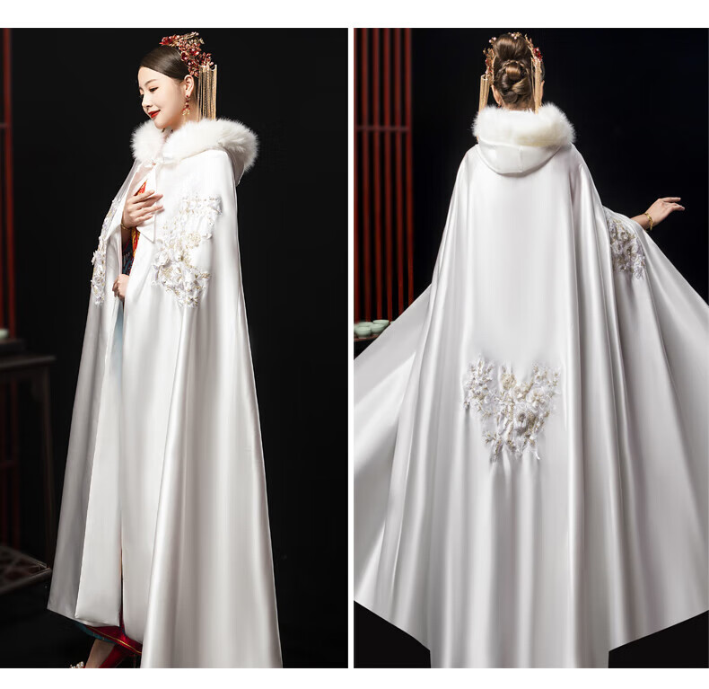 汉服斗篷女长款冬红色秋款古装结婚披风外套红色新娘秀禾中式披肩