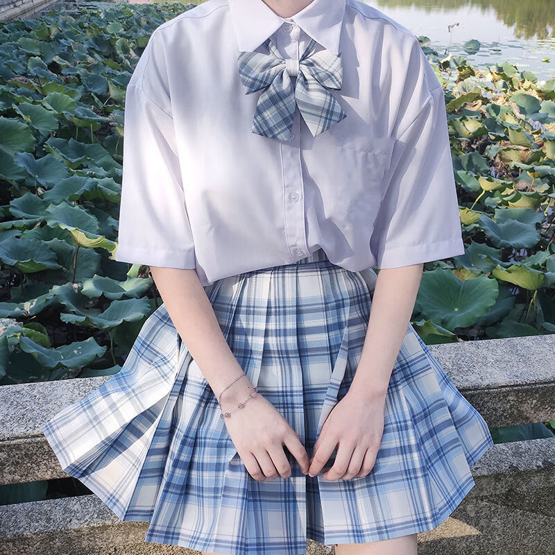 不死川jk制服裙正版jk格裙正统百褶裙短裙星月豚骨学生女 女短袖衬衫