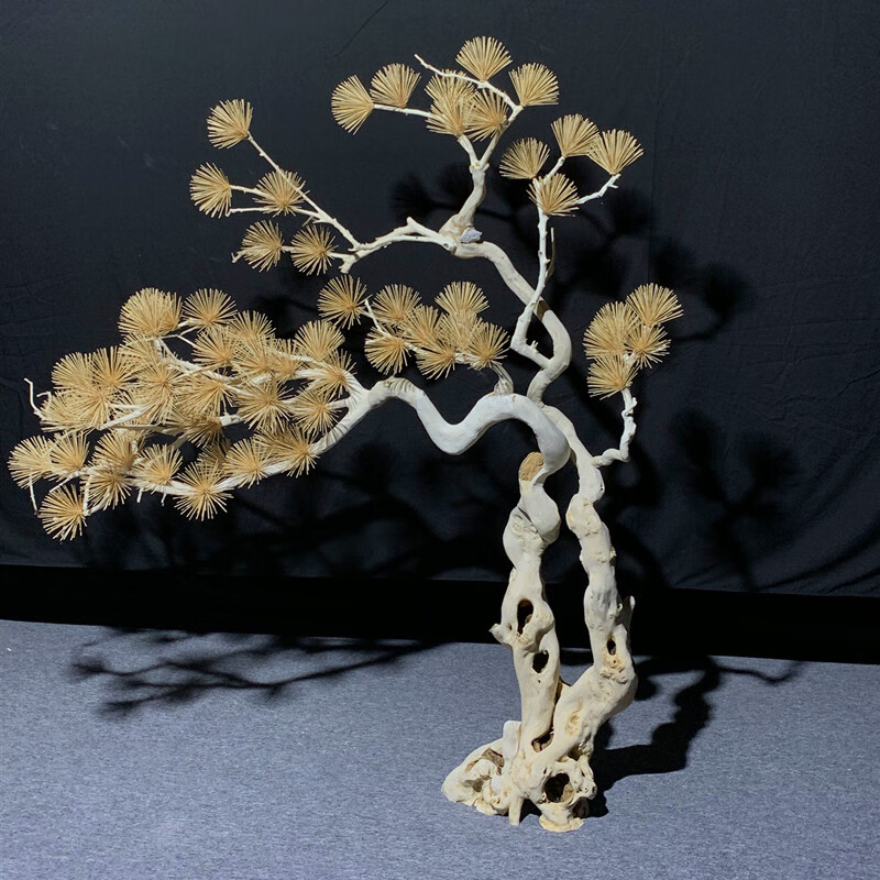 大型仿真雪松马尾松商场装饰高端松树摆新中式造景松树实木雕刻树 高