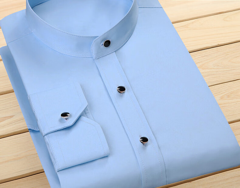 富贵鸟中华立领衬衫男长袖棉商务休闲中山装男士圆领条纹中国风衬衣