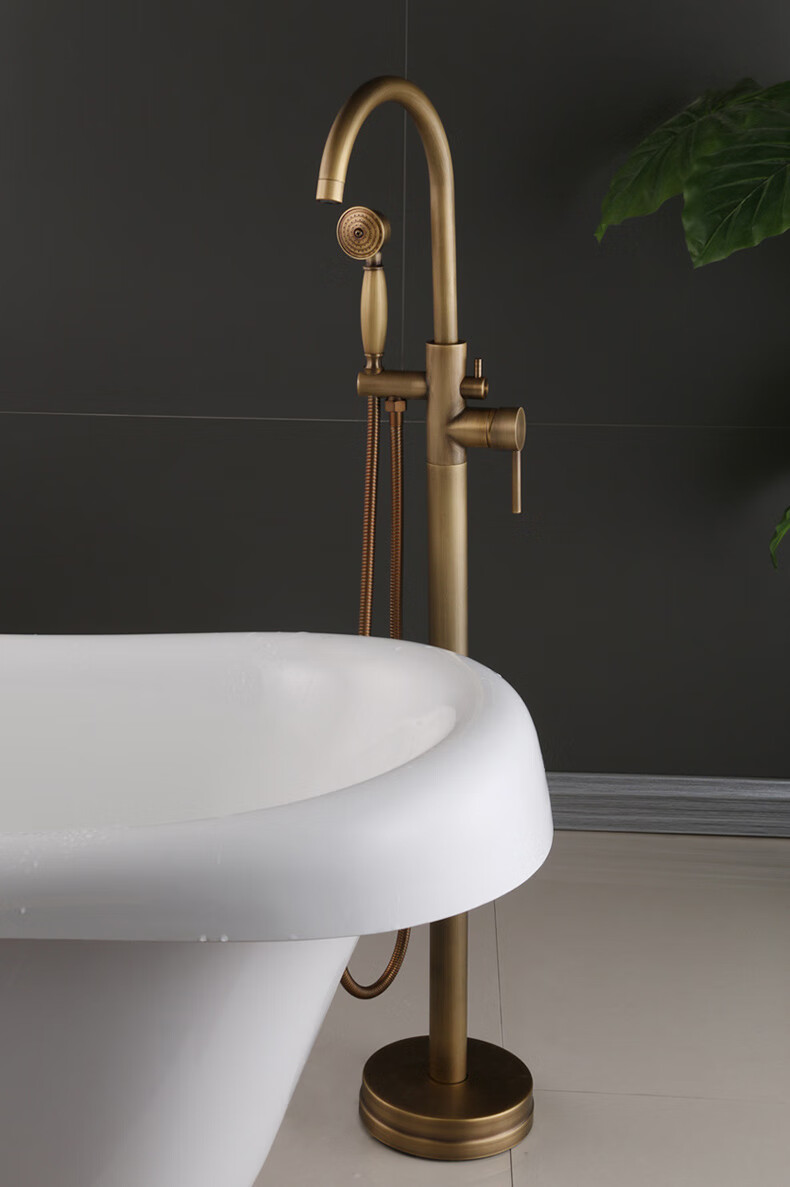 曦特莱轻奢品牌落地浴缸龙头立式淋浴花洒洗澡全铜缸边式立柱盆混水阀