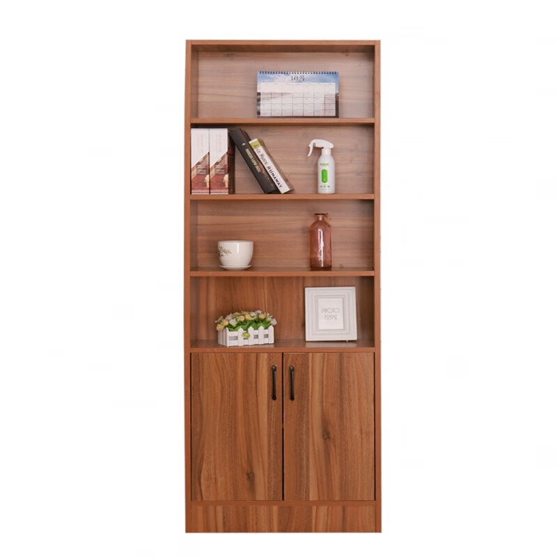 定制实木书架带门简易学生办公落地柜家用书柜窄柜储物柜生态板黑胡桃