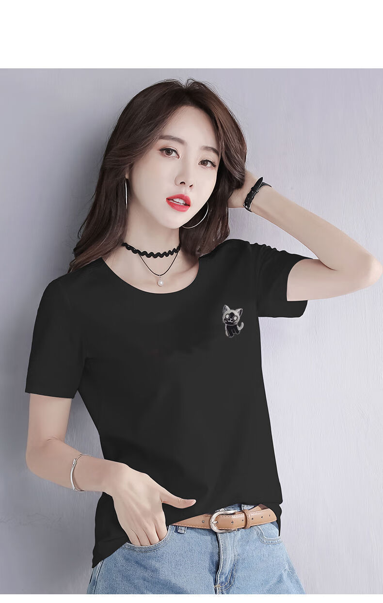 白色刺绣短袖t恤女宽松夏季女装2022新款潮百搭半袖女新款体恤衫灰色