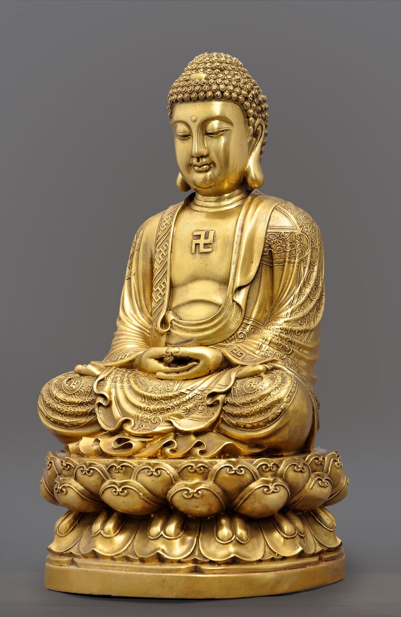 黄铜释迦摩尼佛大号如来佛祖居家供奉佛教用品风水工艺品佛像摆件 9寸