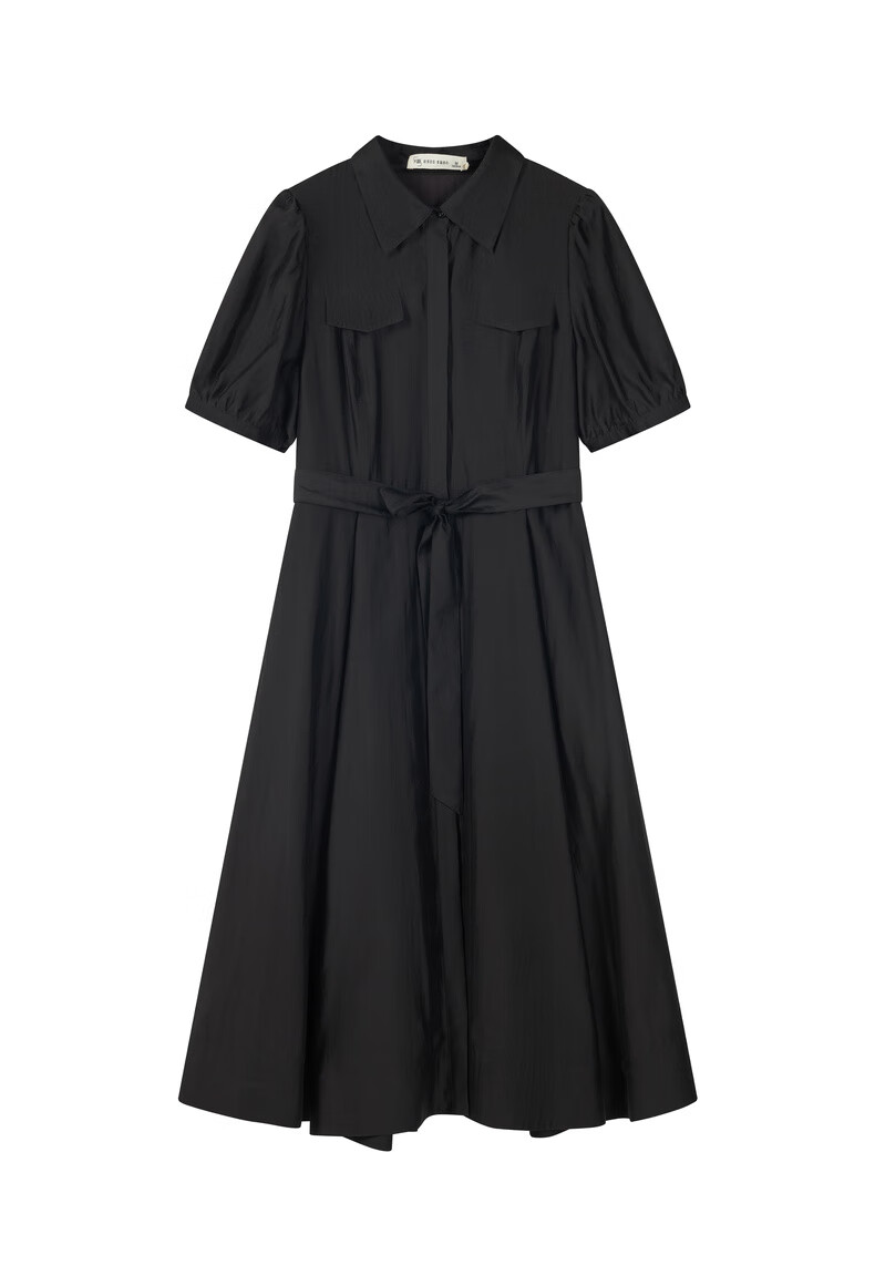 片断连衣裙女2022秋季新款短袖纯色收腰设计感气质百搭小众中长裙