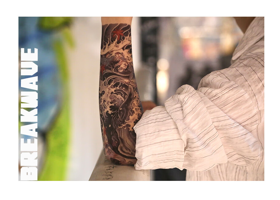 浪莎官方旗舰店纹身贴老传统yyds包花包小腿日式水花浮l世绘海l浪防水