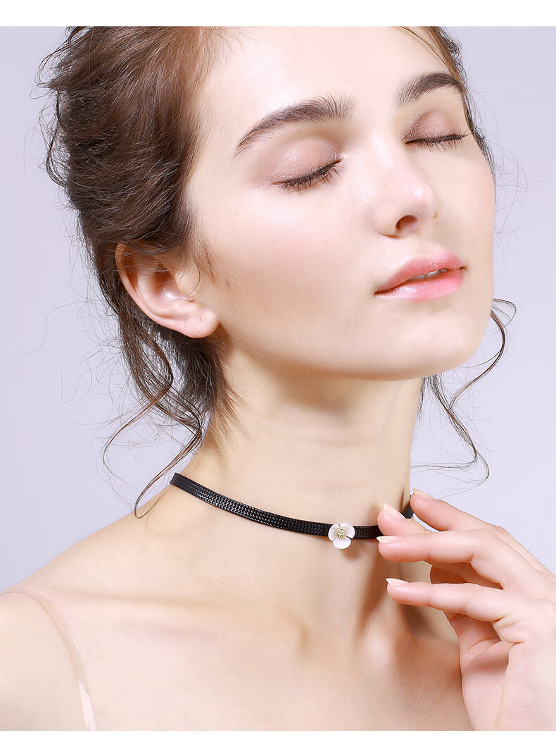 花朵颈带颈链脖子饰品锁骨链女黑色choker项圈网红项链脖链日韩国色