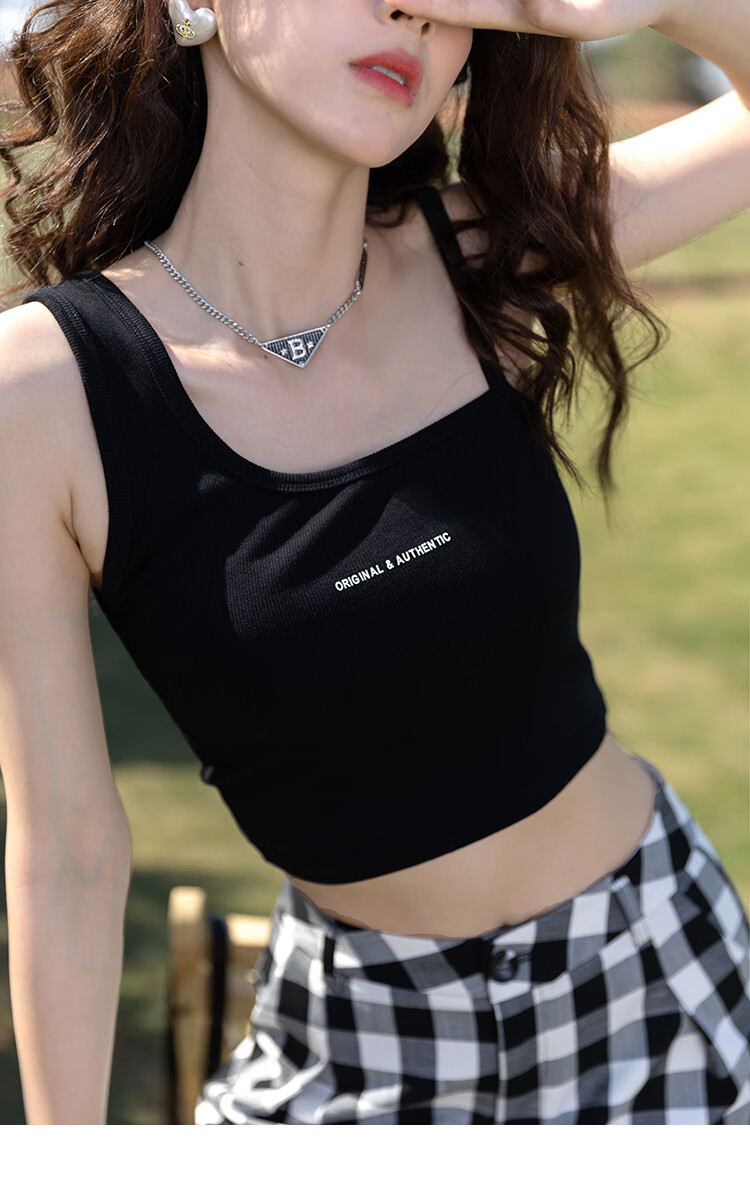 谜秀吊带背心女2022夏季新款网红港味内搭外穿显瘦打底针织上衣瘦瘦黑