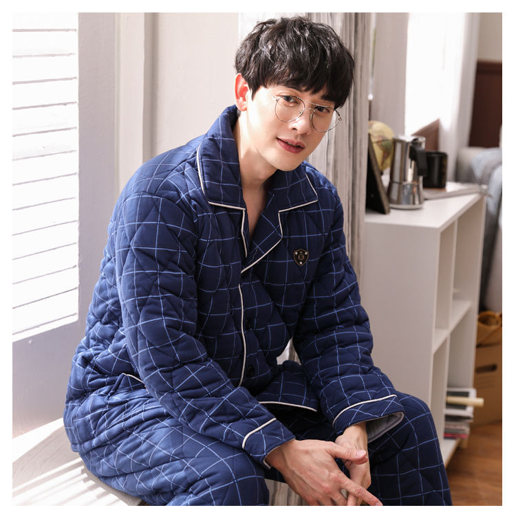 金盾(kin don)中年睡衣男冬季加厚纯棉男款秋冬款夹棉加大码爸爸家居