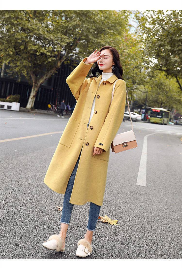 毛呢中长款韩版秋冬新款显瘦过膝呢子大衣女士女生显瘦减龄外套黑色l