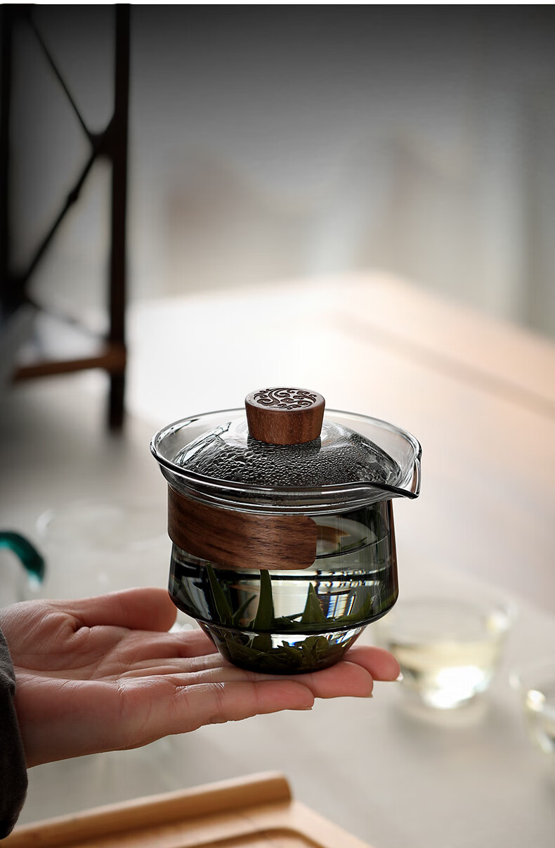 手抓壶盖碗玻璃不烫手泡茶杯单个二才冲茶手抓沏茶壶防烫带过滤功夫