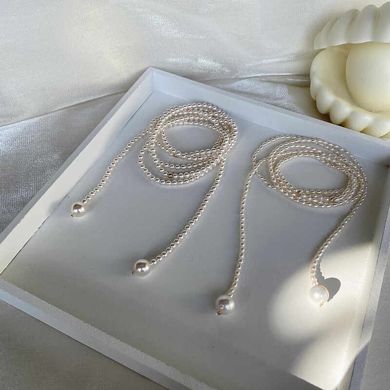 珊诗丽珍珠项链年轻款米珠珍珠长款珍珠毛衣链小众设计感年轻时尚款