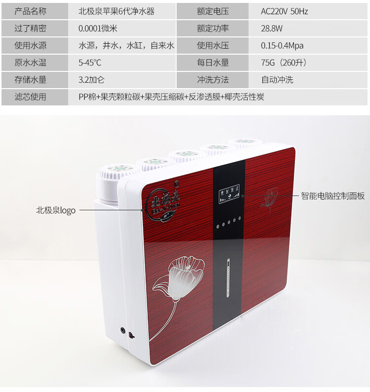 75g自吸净水器家用直饮自来水过滤器净水机台式ro反渗透机4分出水75g