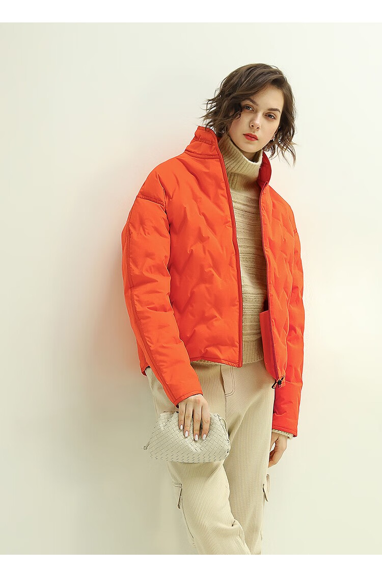 cocobella活力赤橙色立领绗缝羽绒服女防寒保暖短款外套ct1137橘色l
