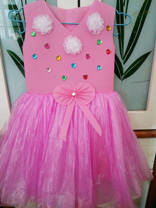 儿童环保演出服装无布塑料袋手工制作衣服时装走秀子装公主裙 白加绿