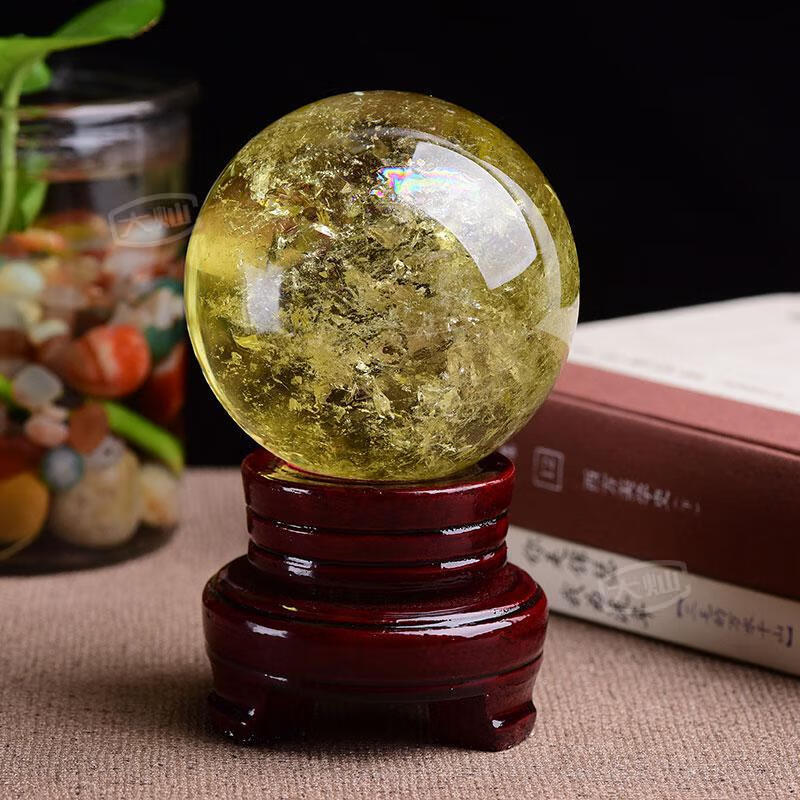 大灿 天然巴西黄水晶球摆件送父母厨房送朋友财运球实用原矿送礼虎年