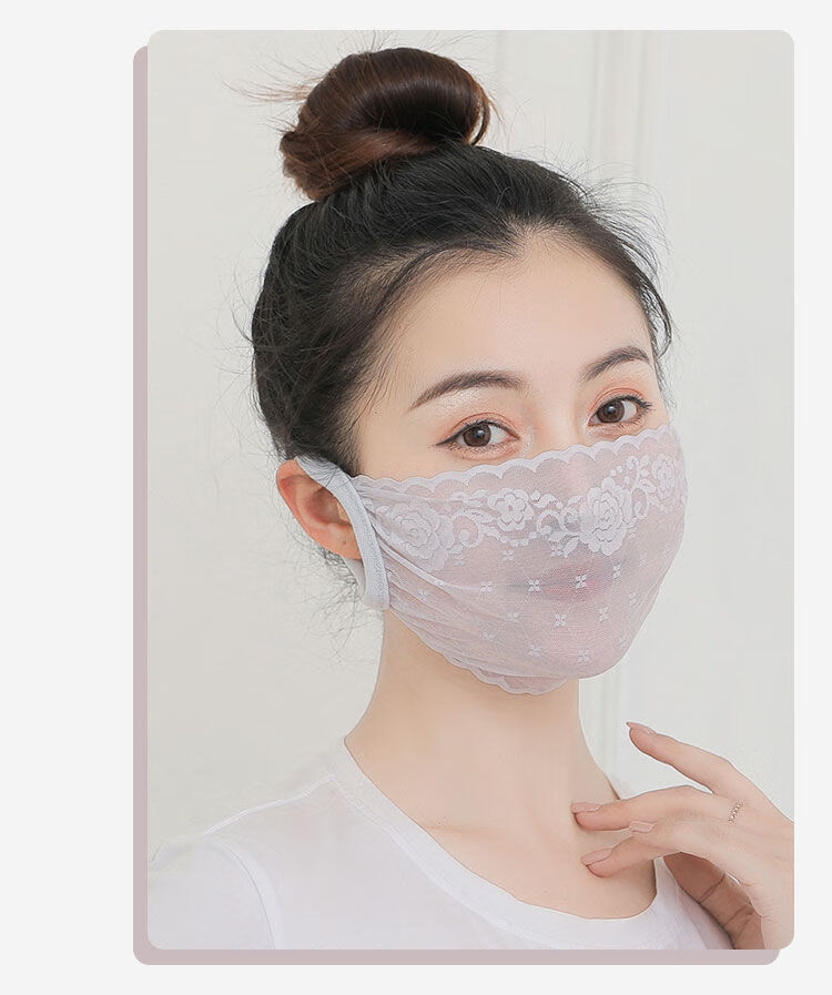 冰丝口罩蕾丝网纱口罩夏季防晒口罩女冰丝薄款防蕾丝双层时尚透气全脸