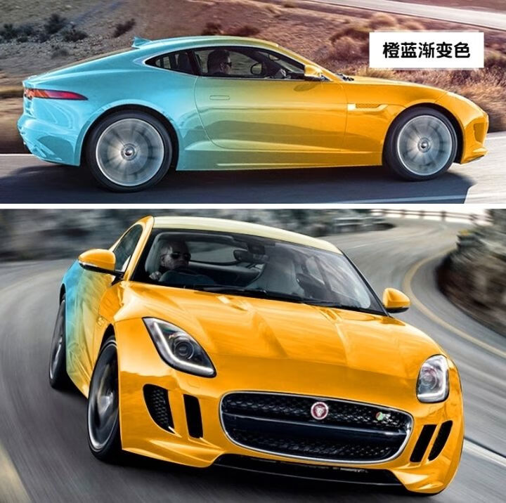 改色膜渐变全车汽车贴膜彩绘双色车膜樱花粉改色贴膜个性定制 黑粉