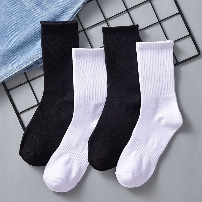 2021款黑色白色长筒袜子男女情侣高腰中筒袜韩版港风ins高帮纯色长袜