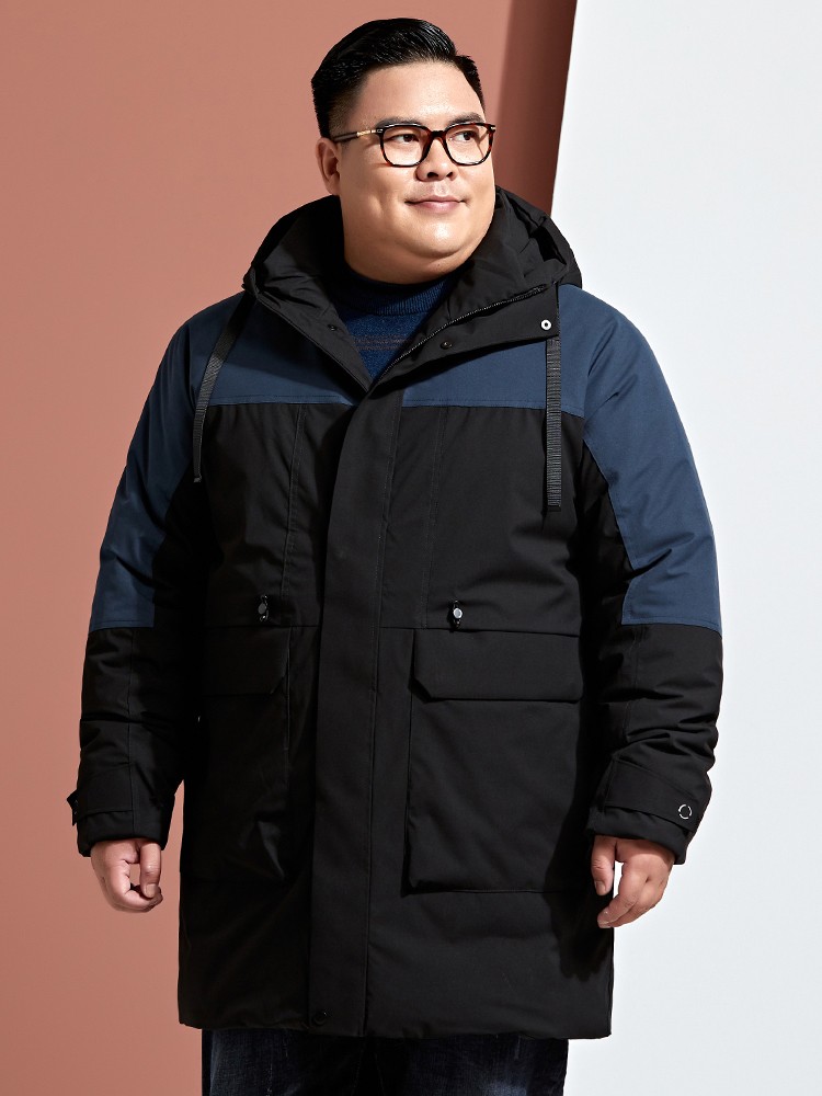 财子都 加肥加大码特大号肥佬冬装棉袄胖子男装中长款拼色棉衣棉服外