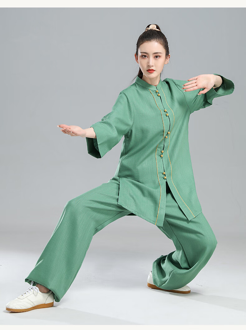 武极堂太极服女夏季新款棉麻中袖练功服武术服表演飘逸中国风太极拳