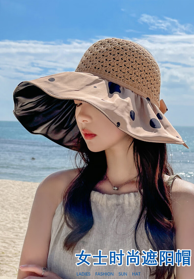 garras日本黑胶帽子女波点防晒遮阳帽夏天半空顶网眼透气太阳帽mz796